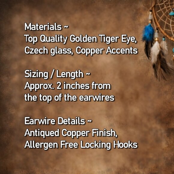 Golden Tiger Eye Gemstone Earrings in Copper - Picture 2 of 7